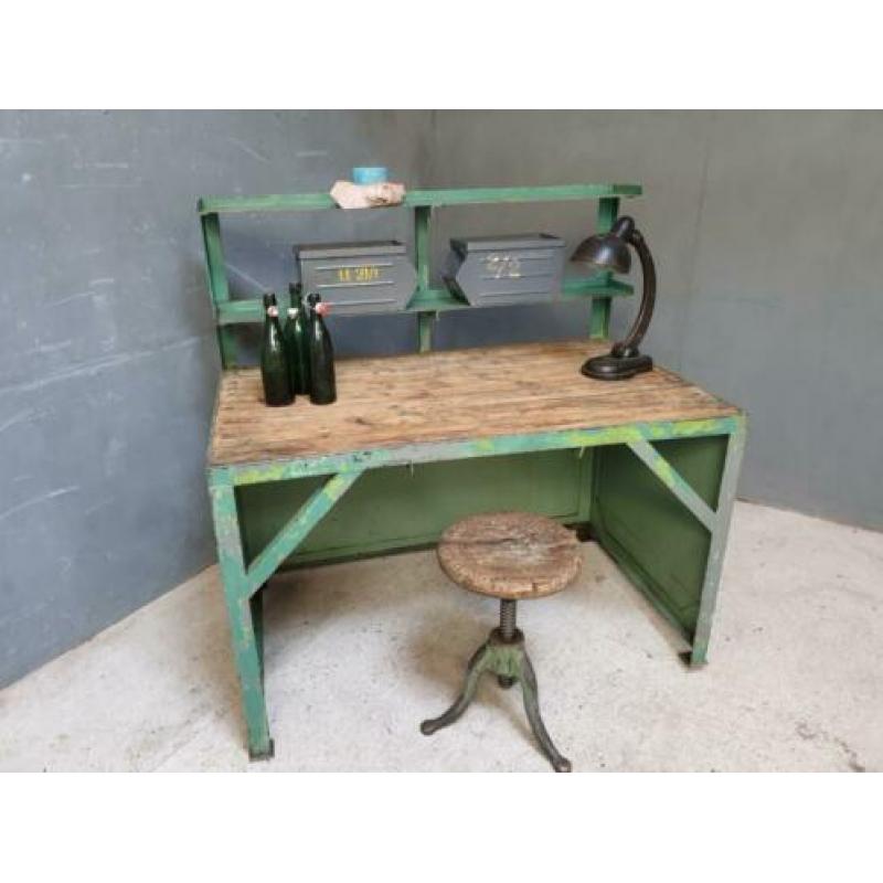 Industriële werkbank, werktafel, bureau groen