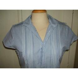 HANS UBBINK blauw wit gestreepte hoog laag blouse 36 lang