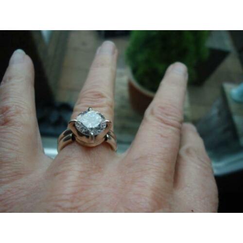 mooie stevige echt zilveren ring met steen maat 17 1/4