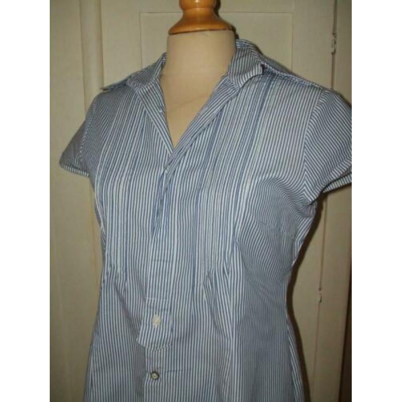 HANS UBBINK blauw wit gestreepte hoog laag blouse 36 lang