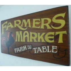 Handgeschilderd houten bord/Farmers Market/boeren markt