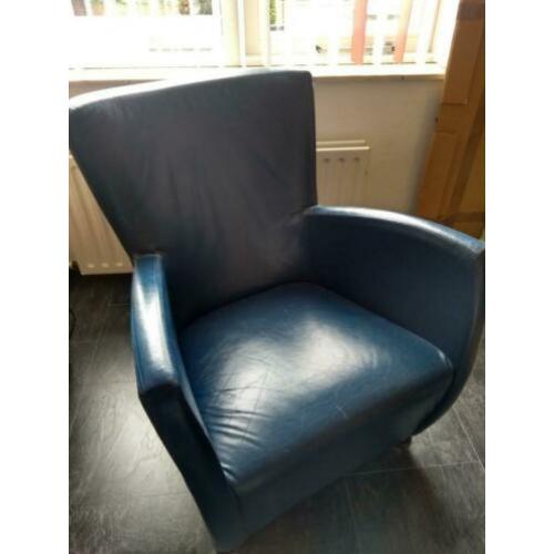 2 x leren kobalt blauw stoelen