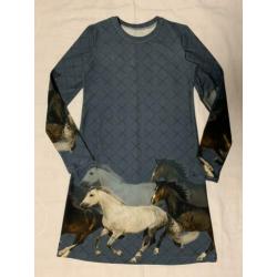 Jurkje met paarden blauw (ook korte mouw mogelijk) maat 116