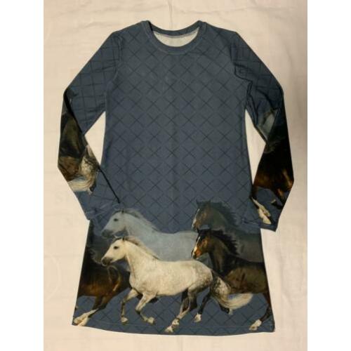 Jurkje met paarden blauw (ook korte mouw mogelijk) maat 116
