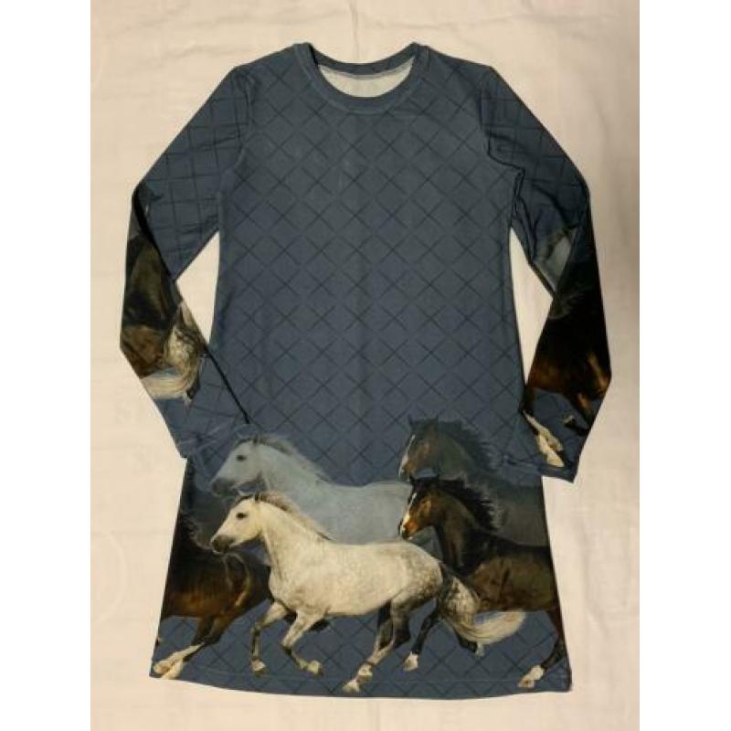 Jurkje met paarden blauw (ook korte mouw mogelijk) maat 116