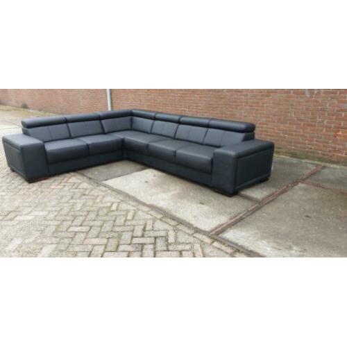 n69 strak zwart modern leder hoekbank
