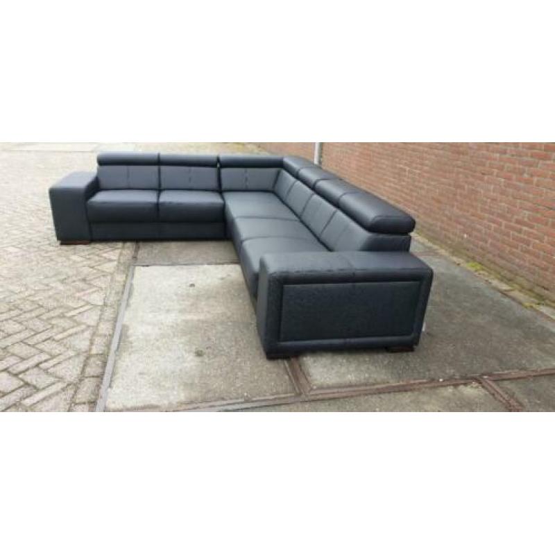 n69 strak zwart modern leder hoekbank