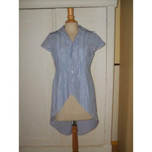 HANS UBBINK blauw wit gestreepte hoog laag blouse 36 lang