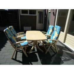 Tuinset met tafel,4 stoelen en kussens