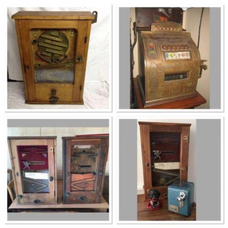 GEVRAAGD antieke gokkast automaat schietkast knikkerkast oud