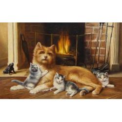 Bert Notenboom 1942-201 Haardvuur/3 Kittens/Hond/Int.