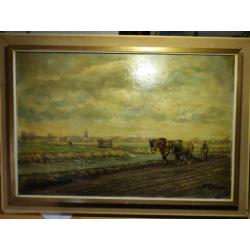 Schilderij landschap met paarden C.J. Eekman