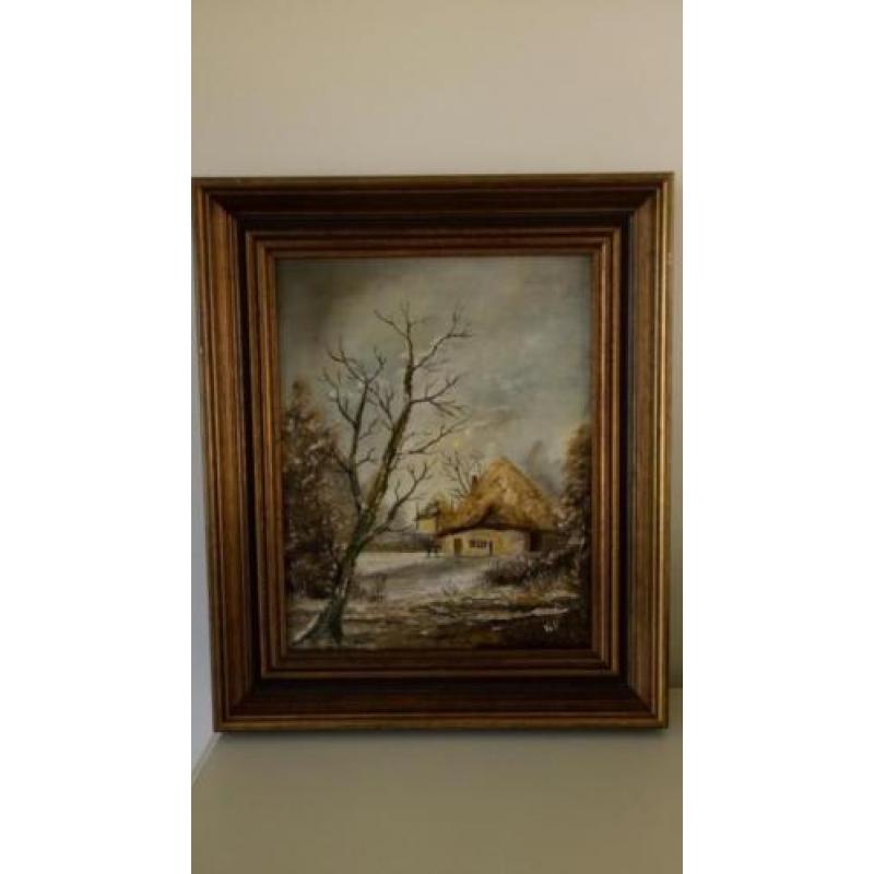 Schilderij Theo van Veghel winterlandschap schilderijtje
