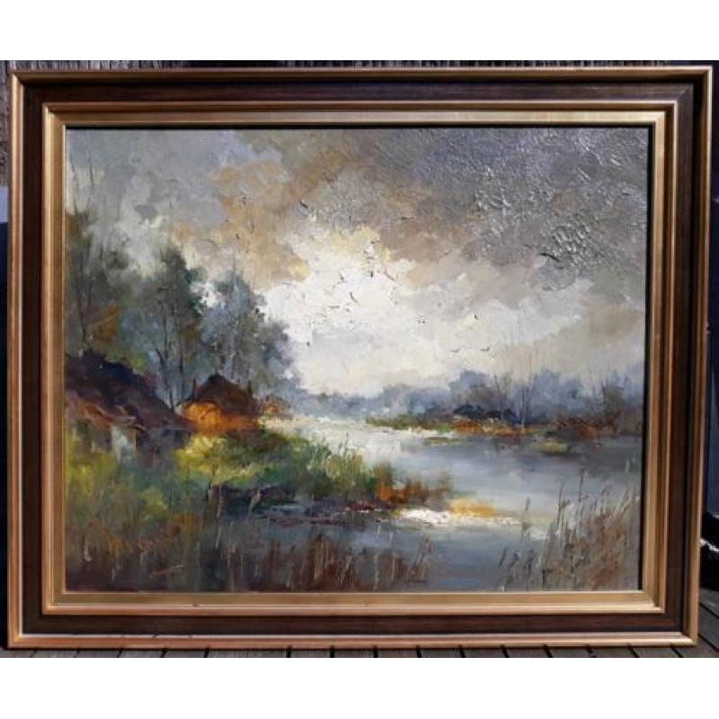 John Bevort - Landschap, olieverf op doek (ingelijst, groot)