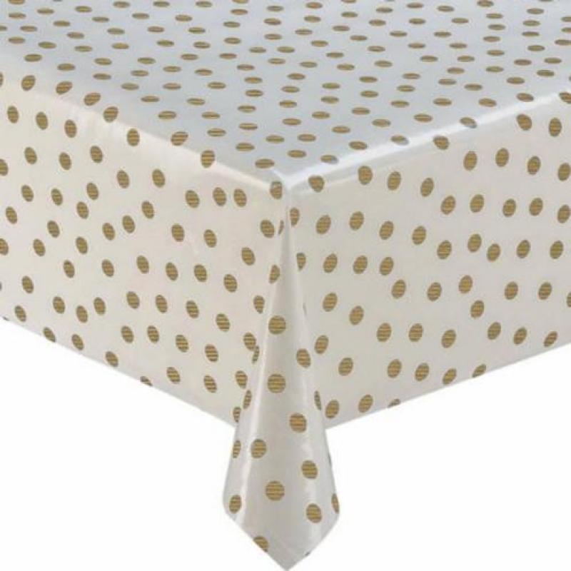 Mexicaans Tafelzeil Stippen - 120 x 250 cm - Wit/Goud