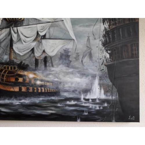 80x120cm schilderij Zeeslag / klassiek modern kleurrijk