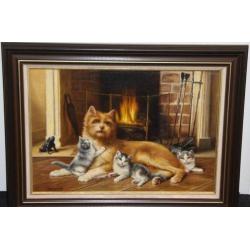 Bert Notenboom 1942-201 Haardvuur/3 Kittens/Hond/Int.