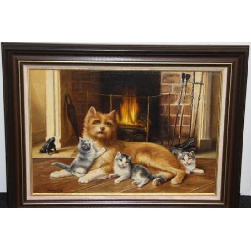 Bert Notenboom 1942-201 Haardvuur/3 Kittens/Hond/Int.
