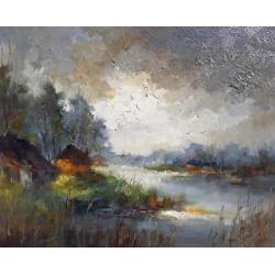 John Bevort - Landschap, olieverf op doek (ingelijst, groot)