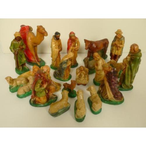 Oude gipsen kerstgroep voor retro kerststal / Vintage (7)