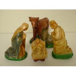 Oude gipsen kerstgroep voor retro kerststal / Vintage (7)