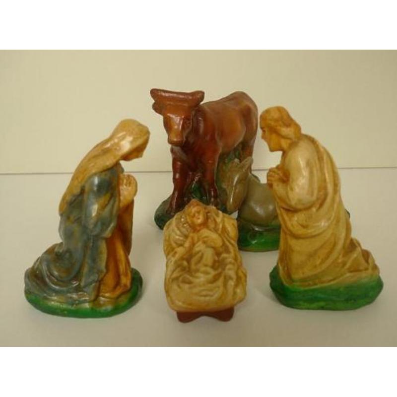 Oude gipsen kerstgroep voor retro kerststal / Vintage (7)