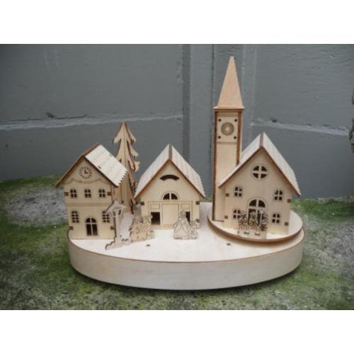 Kerst dorp Houten muziekdoos " Klein dorp"