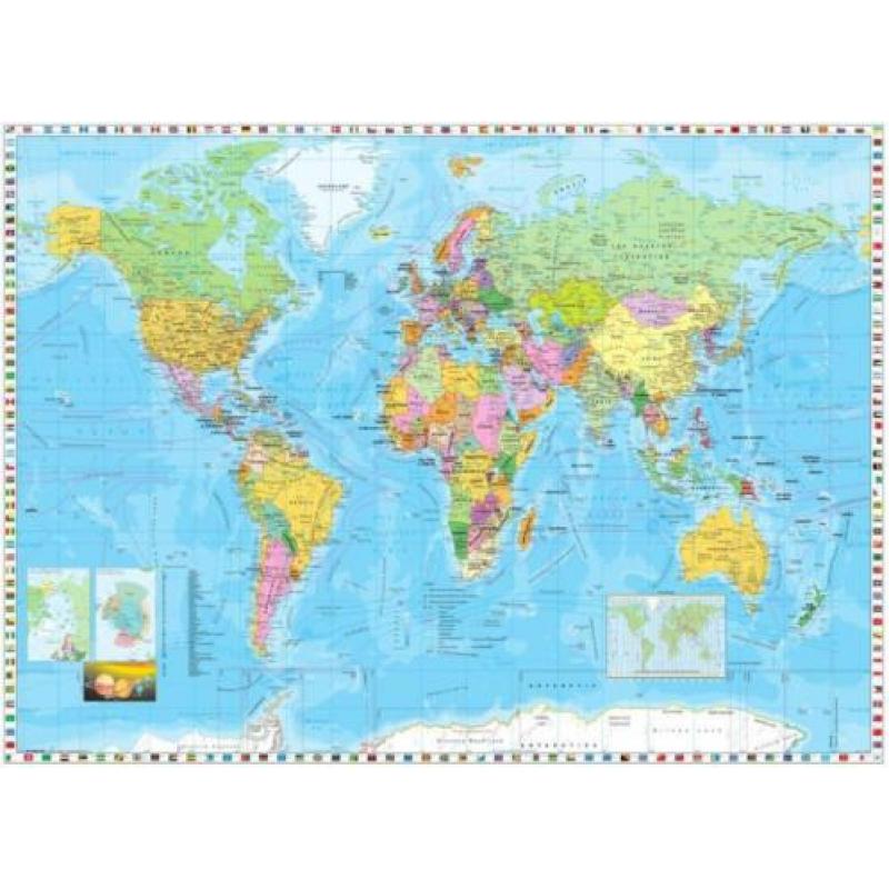 Wereldkaart fotobehang met vlaggen, Wereldkaart Poster