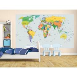 Wereldkaart fotobehang met vlaggen, Wereldkaart Poster