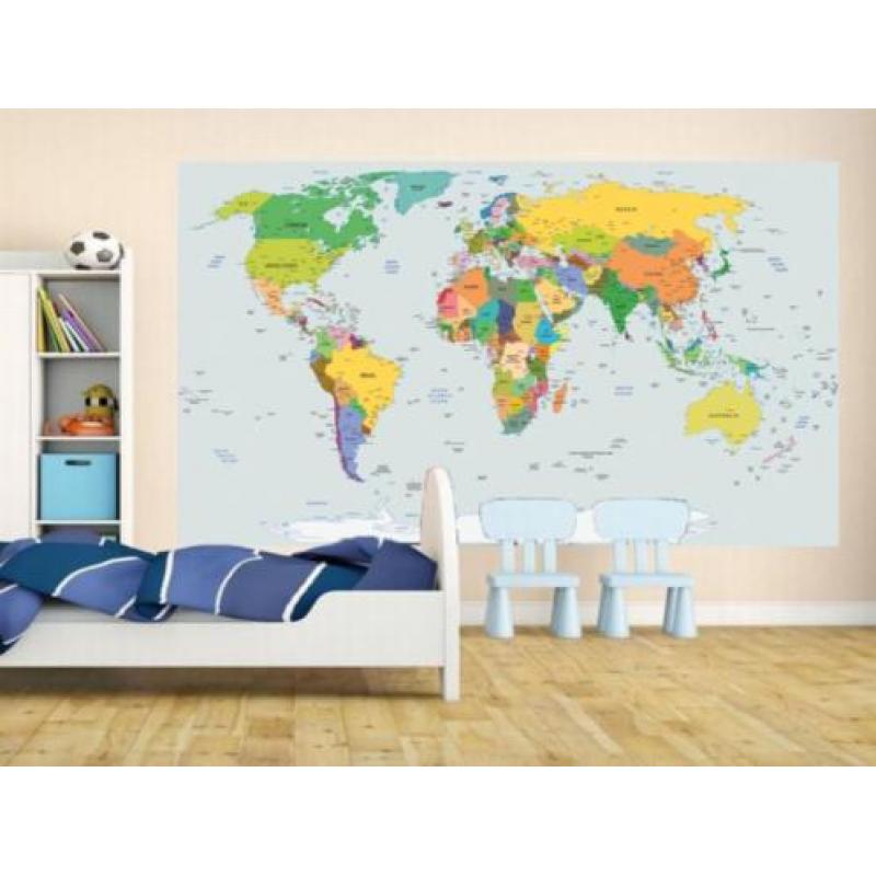 Wereldkaart fotobehang met vlaggen, Wereldkaart Poster