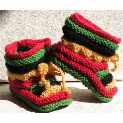 Baby Booties, Reggae, 0-3 maanden, handgebreide slofjes