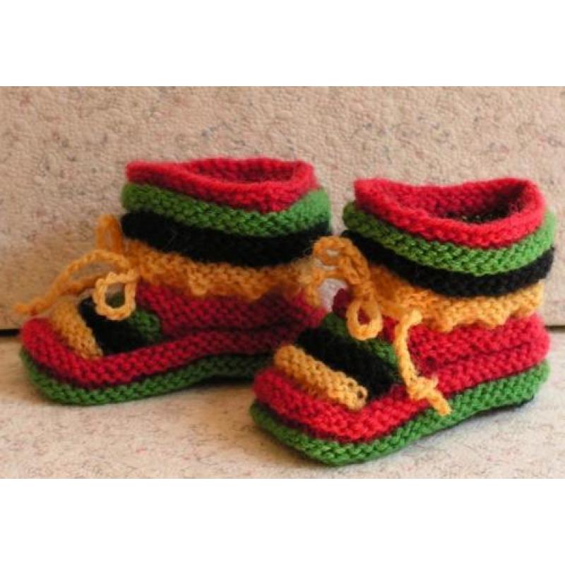 Baby Booties, Reggae, 0-3 maanden, handgebreide slofjes