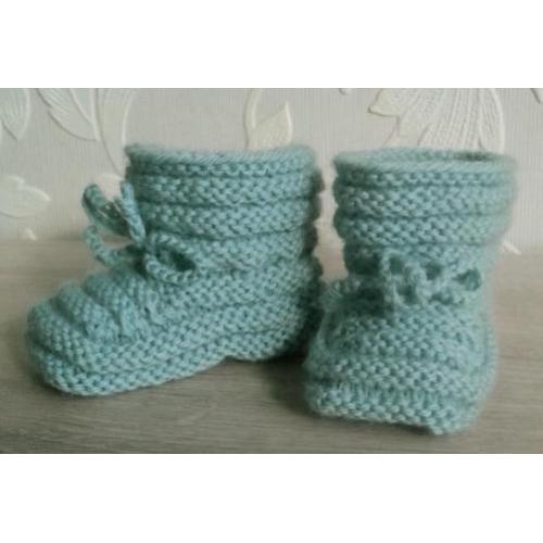 Baby Booties 0-3 m., handgebreide babyslofjes, kleur mint